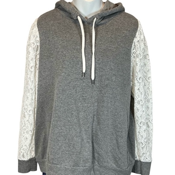 torrid Tops - Torrid Gray Hoodie with Lace Sleeves